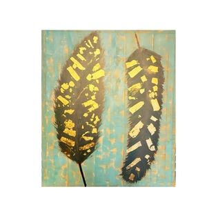 Abstract Gold and Black Feather Painting-Acrylic Original Hand Painted Certified